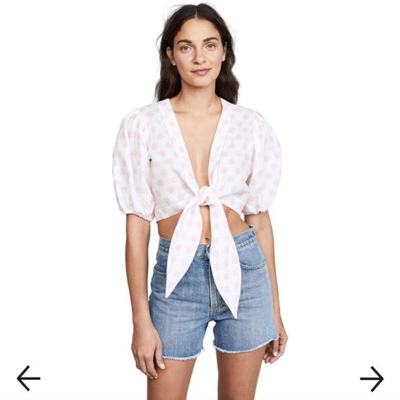 USA Lisa Marie Fernandez Women's White & Pink Wilfred Tie Front Crop Top… - Picture 6 of 16